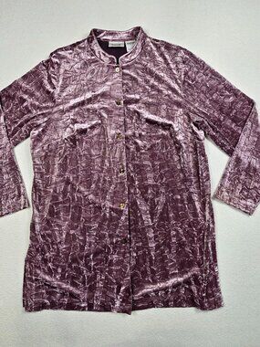 Units 1X Crinkle Crushed Velvet Button-Up Tunic Shirt Light Purple Lavender